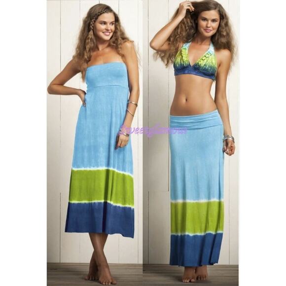 Lucky Brand Swimwear Women's L Swim Skirt Convertible Tube Dress Tie Dye Blue - Picture 3 of 14